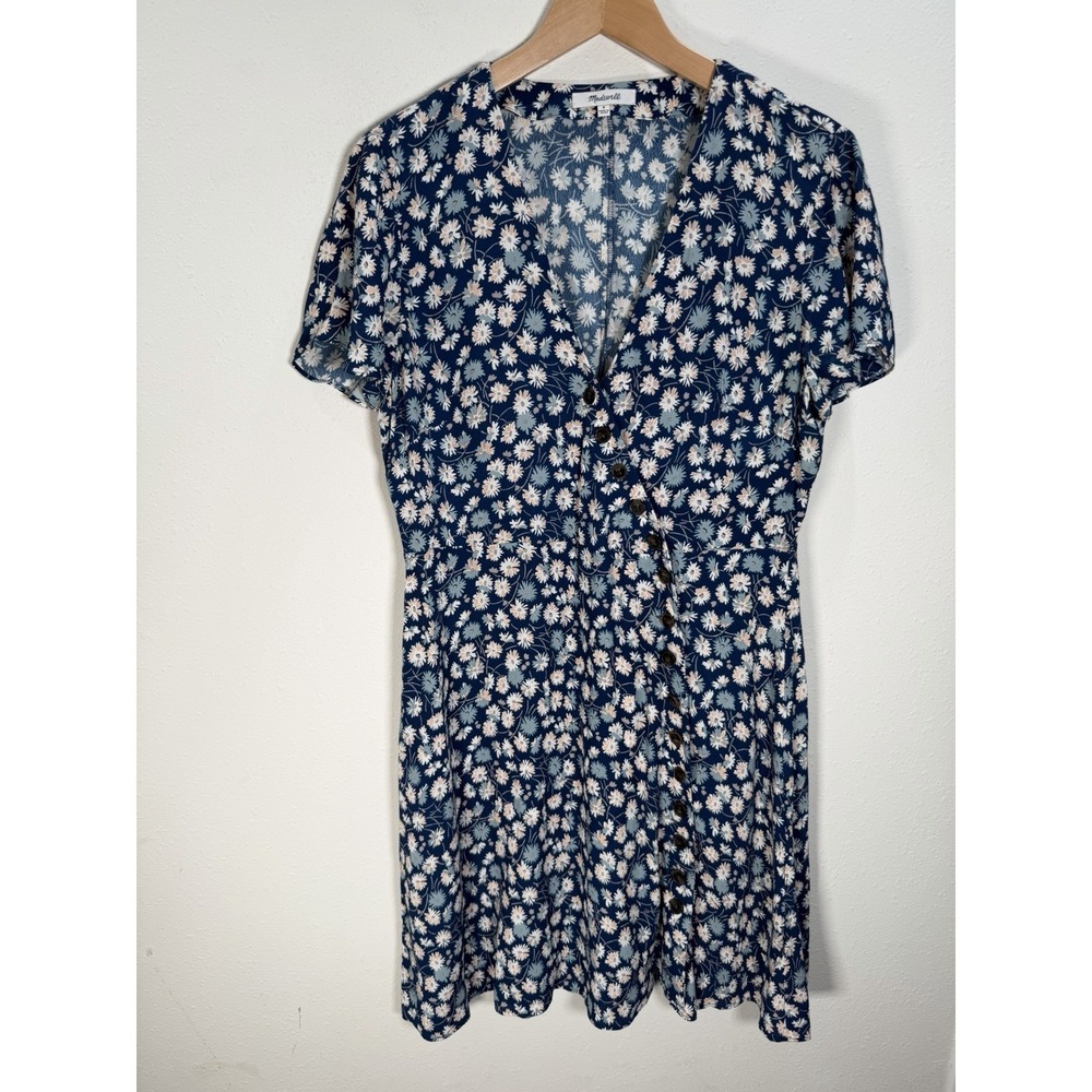 Madewell Mini Dress Womens Sz 8 Blue French Country Floral Button Wrap V-neck - Picture 4 of 9